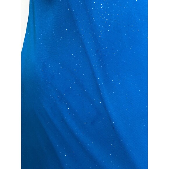 Y2K RAMPAGE Blue GLITTER Overlay, Cowl Neck, ASYMMETRICAL, Ruffle Dress S. AS IS - Picture 9 of 10